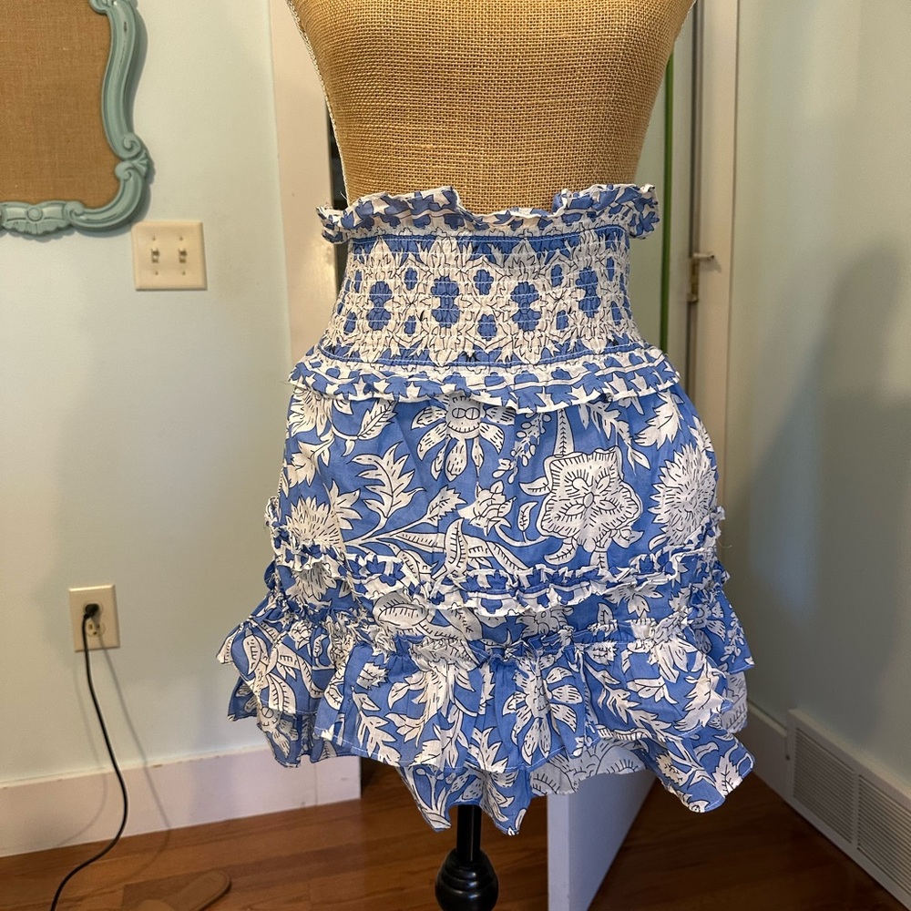Blue and White Patterned Mini Skirt